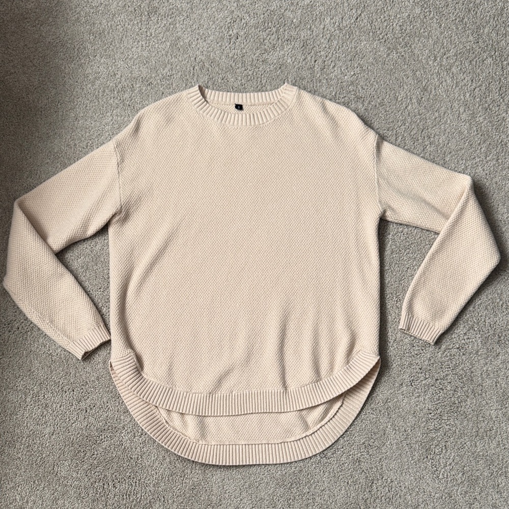 Cream High Low Sweater Long Sleeve Beige Top Size Small Amazon Sweater Neutral